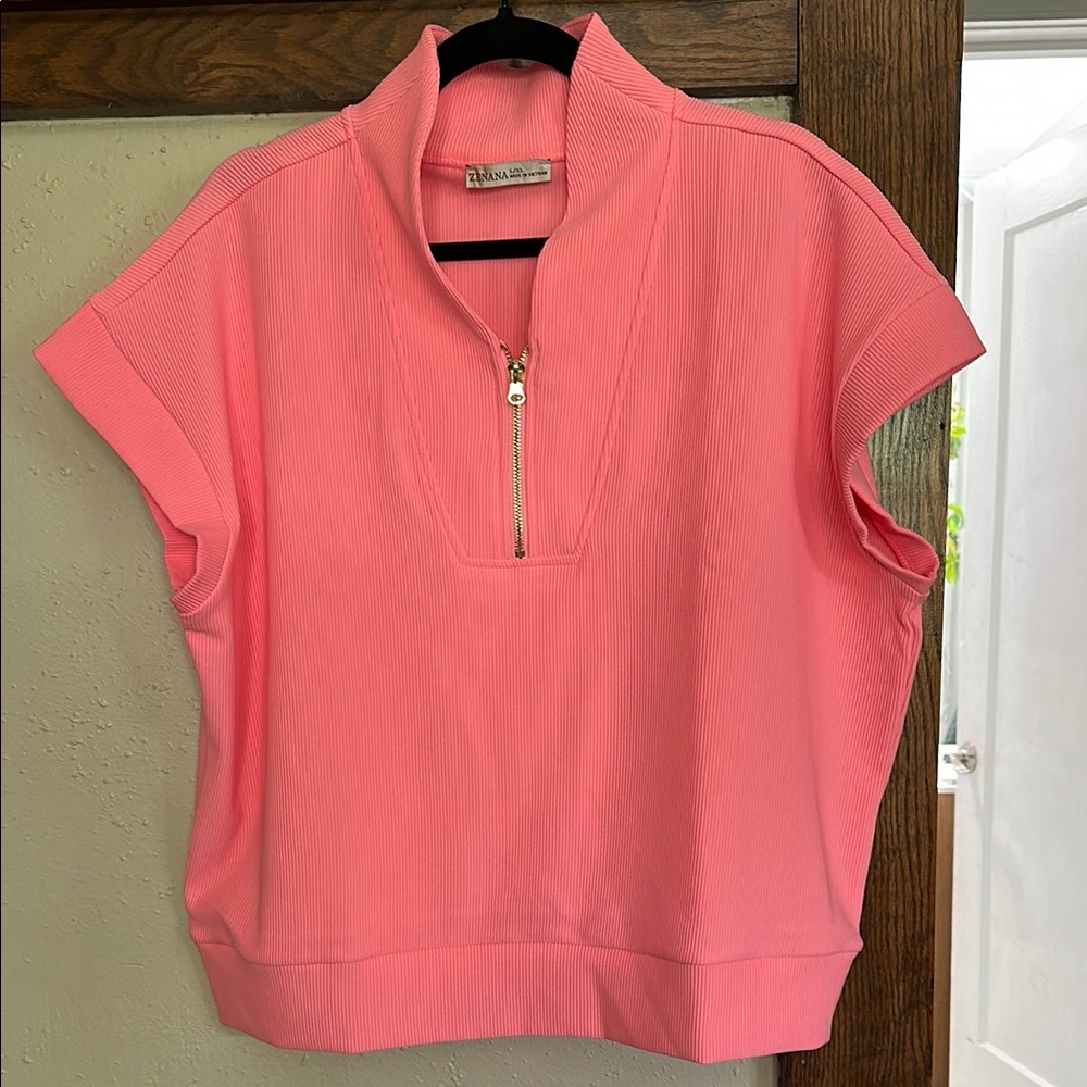 Zenana Outfitters Pink Boxy Polo Hoodie NWOT